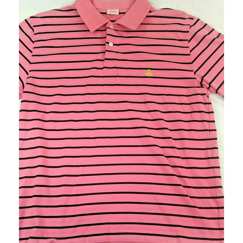 Brooks Brothers 346 Men's Size M Pink Black Yellow Logo Rugby Polo Shirt